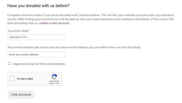 Screenshot showing linking account form