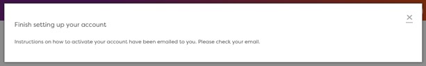 Screenshot showing Finish Setting up Account message