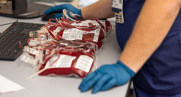 Blood products on a counter top at lab