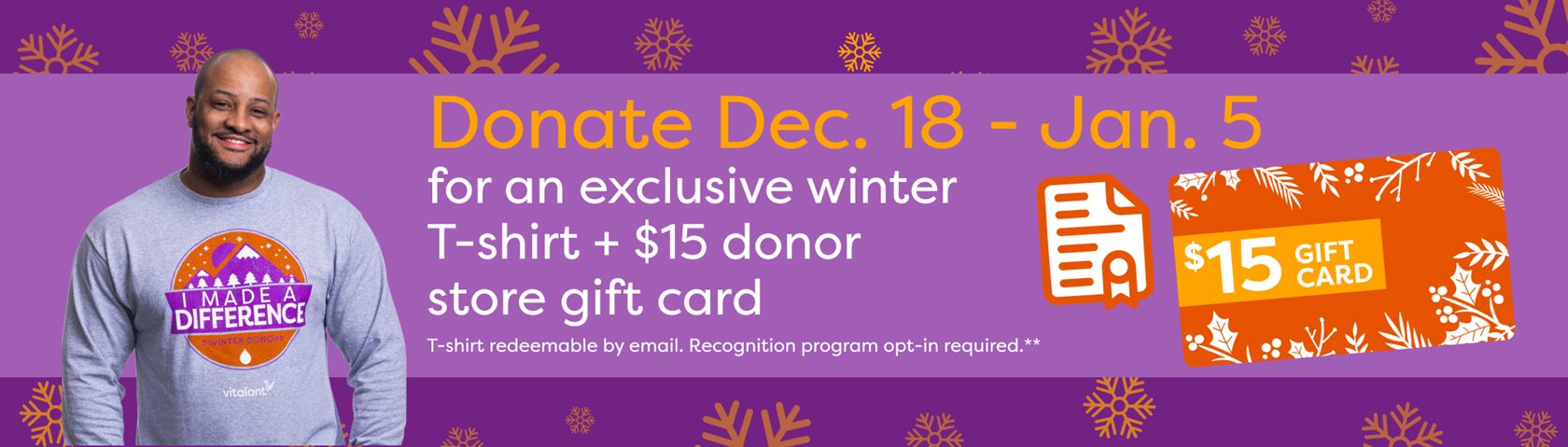 winter donor shirt and gift card