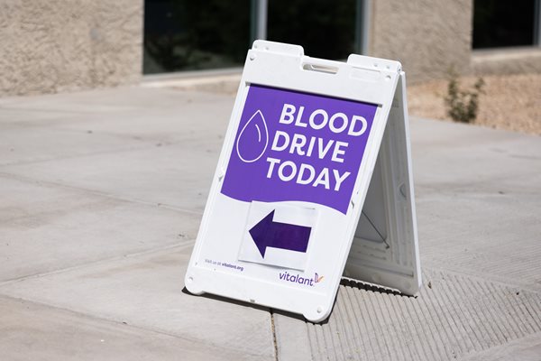 Blood drive today sign